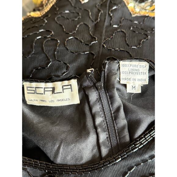 Scala Vintage Black and Gold Beaded Top Blouse M - Picture 6 of 6